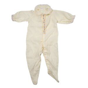 Vintage SEARS Baby Onesie Romper Sleeper Clothing Poly Cream Lace Buttons 1970s